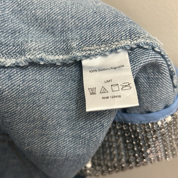 Venus Chic Denim Jeans Silver Metallic Rhinestones Hem Skirt Size 8 - Picture 6 of 11